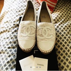 Chanel white sequin espadrille’s